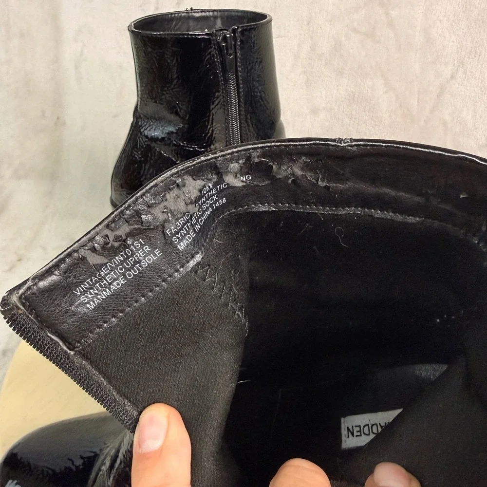Steve Madden Vintage Black Patent Platform Ankle Boots Block‎ Heel Lug Sole 10M